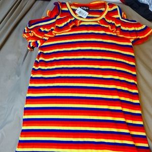 Multi stripe Ruffle cold shoulder dress